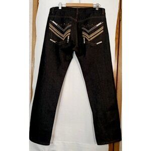 Hova Men's Black Embroidered Jeans Size 38 Loose Leg 5 Pocket